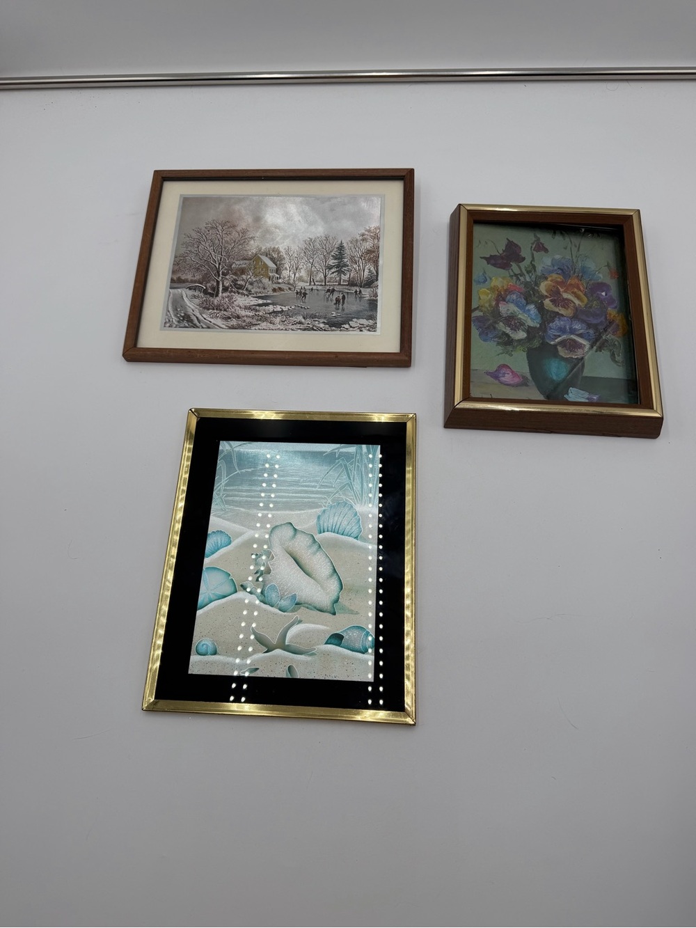 Vintage Framed Foil Art Print Bundle Beach Floral Winter Wall Decor
